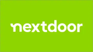 Nextdoor logo in white text on a bright green background.